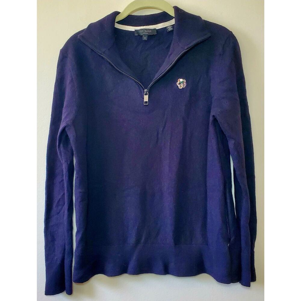 Ted Baker Tooting Light Black Merino Wool 1/4 Zip Size UK 5 Fits US Mens Medium